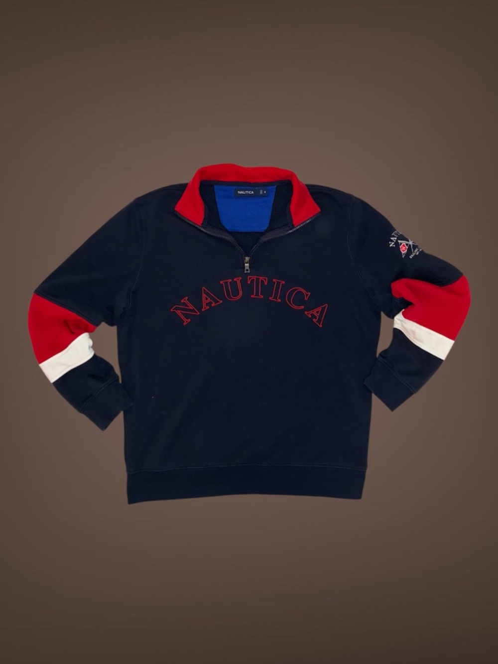 Women's Nautica Red, Navy & White Color Block Quarter-Zip Sweatshirt, Size M